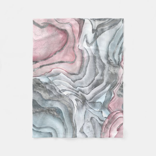 Couverture Polaire Marbre rose noir - rose pastel et argent (Devant)