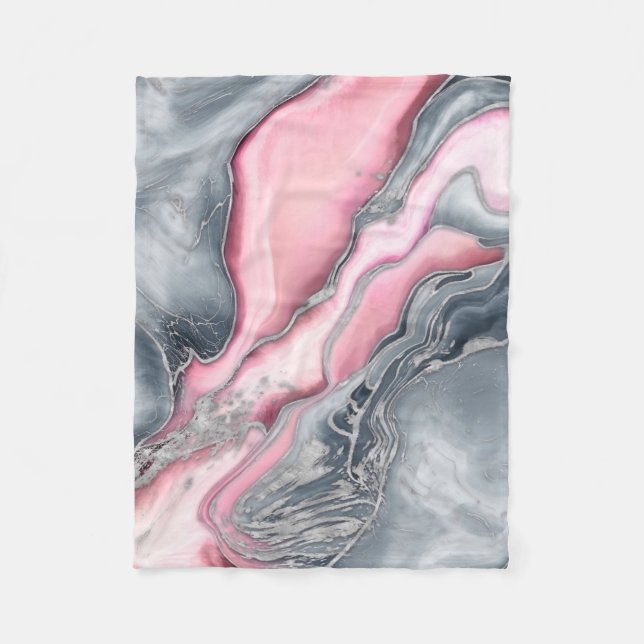 Couverture Polaire Marbre rose noir - rose pastel, gris et argent (Devant)