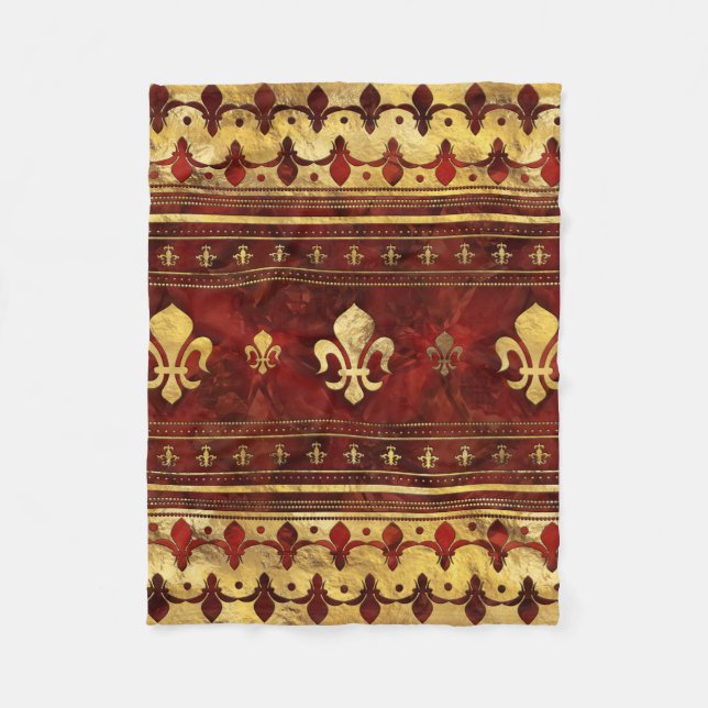 Couverture Polaire Marbre rouge et or Fleur de lis (Devant)