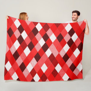 Couverture Polaire MARDI GRAS HARLEQUIN MOTIF Rouge rose blanc Rhombi