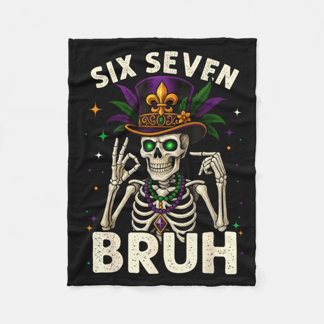 Couverture Polaire Mardi Gras Sugar Skull Skeleton Six Seven Bruh Mem (Devant)