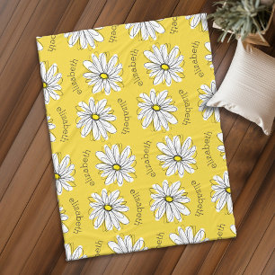 Couverture Polaire Marguerite lunaire jaune et blanc avec nom
