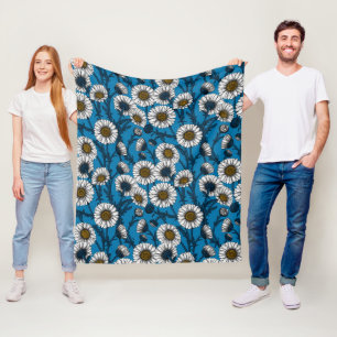 Couverture Polaire Marguerites sur fond bleu