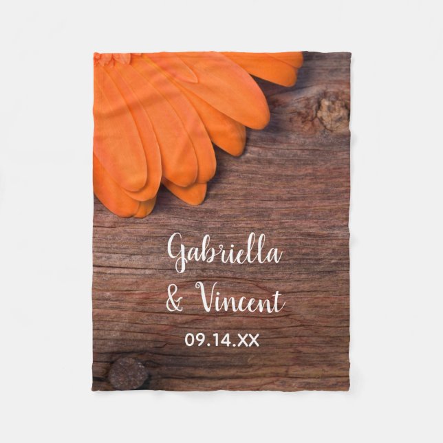 Couverture Polaire Mariage campagnard rustique Orange Daisy (Devant)