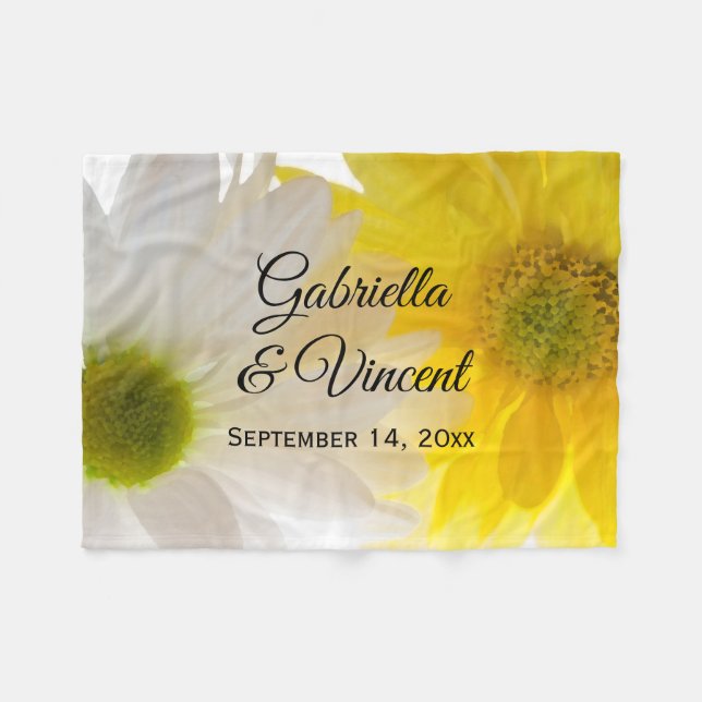 Couverture Polaire Mariage de marguerites jaune et blanc (Devant (Horizontal))