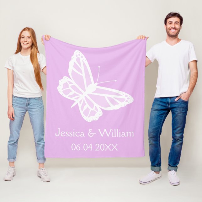 Couverture Polaire Mariage De Papillons Lilac Et Blanc (En situation)