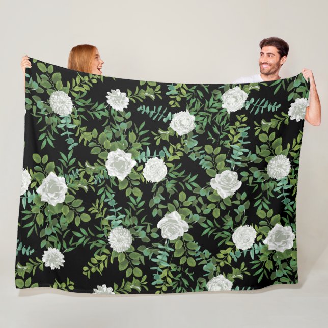 Couverture Polaire Mariage floral rose noire et blanche (En situation)
