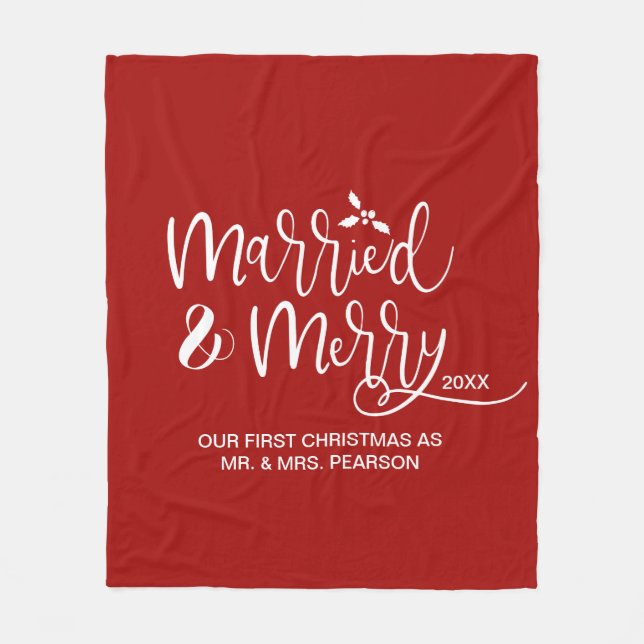 Couverture Polaire Marié & Joyeux Notre premier Noël Marié Rouge (Devant)
