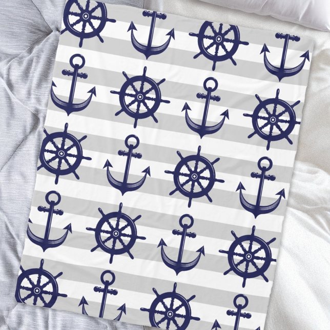 Couverture Polaire Marine Bleu Ancre Bateau Roue Gris Gris Gris Bleu  (Créateur téléchargé)