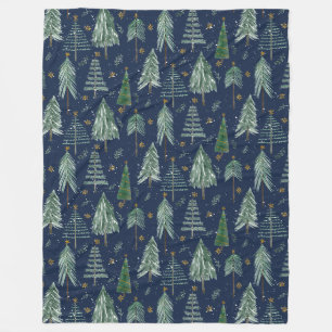 Couverture Polaire Marine Bleu Arbre Forêt Aquarelle Étoiles Folithe