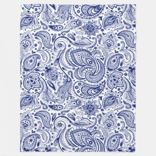Couverture Polaire Marine Bleu Et Blanc Vintage Floral Paisley