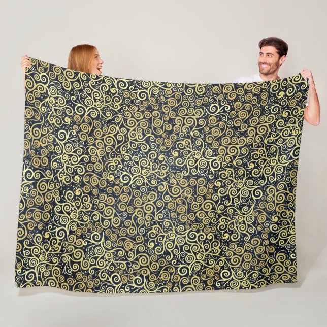 Couverture Polaire Marine Bleu & Or Chic Luxe Flourdissant Hiver Noir (En situation)