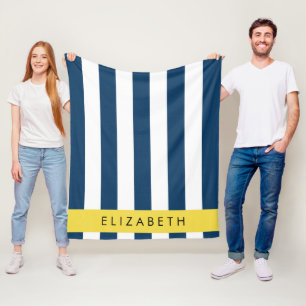 Couverture Polaire Marine Blue Stripes, Motif rayé, Votre nom