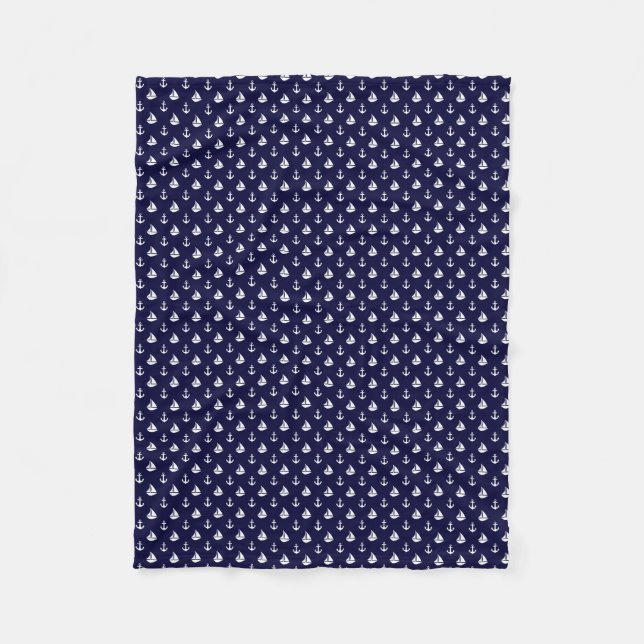 Couverture Polaire Marine Blue Voiliers et Ancres Motif (Devant)