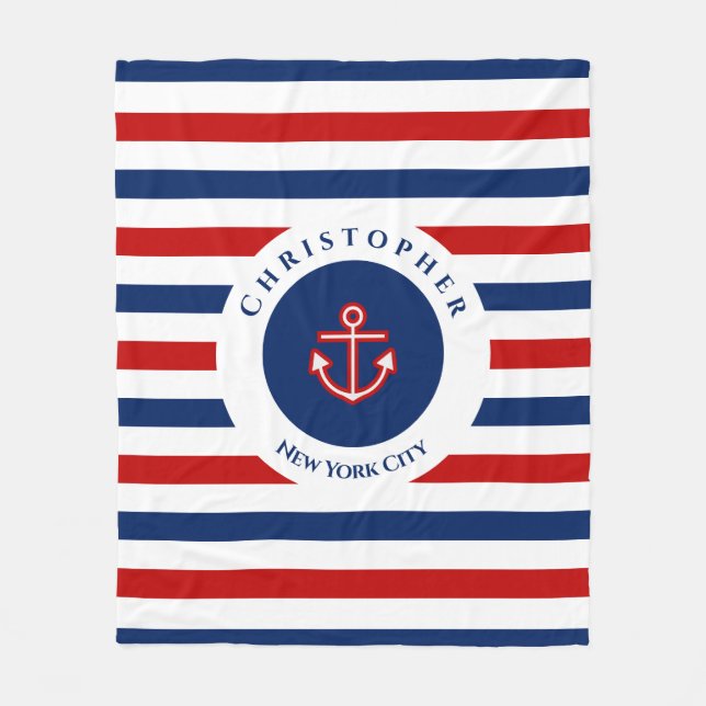 Couverture Polaire Marine marine Bleu Rouge Blanc rayures (Devant)