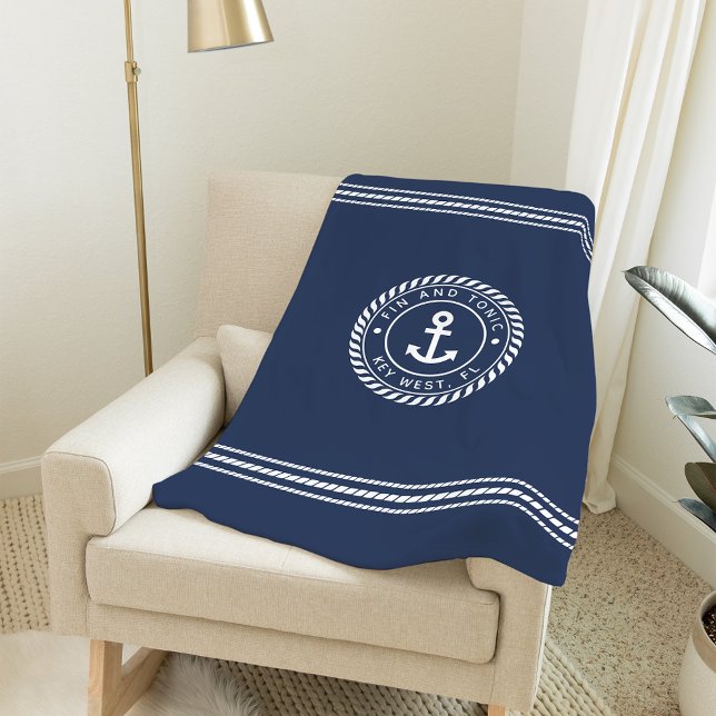 Couverture Polaire Marine nautique et Ancre blanche | Nom du bateau p (Créateur téléchargé)