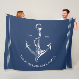 Couverture Polaire Marine vintage Bleu Ancre nautique Lake Beach Bate