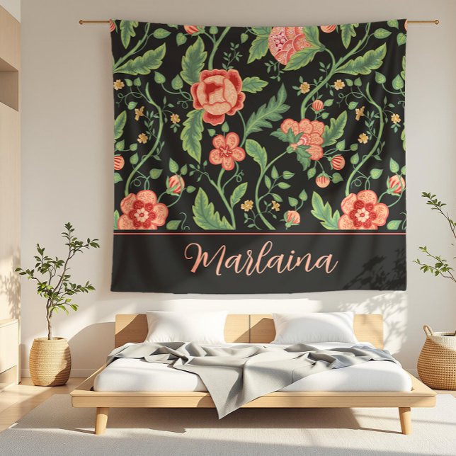 Couverture Polaire Marlaina Noir Art Nouveau Vin Floral (detail)