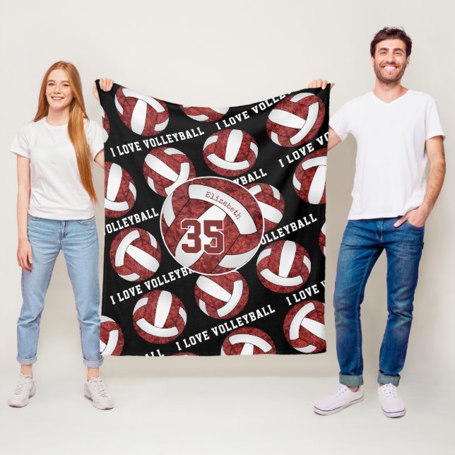 Couverture Polaire maroon blanc J'aime volleyball motifs filles (En situation)