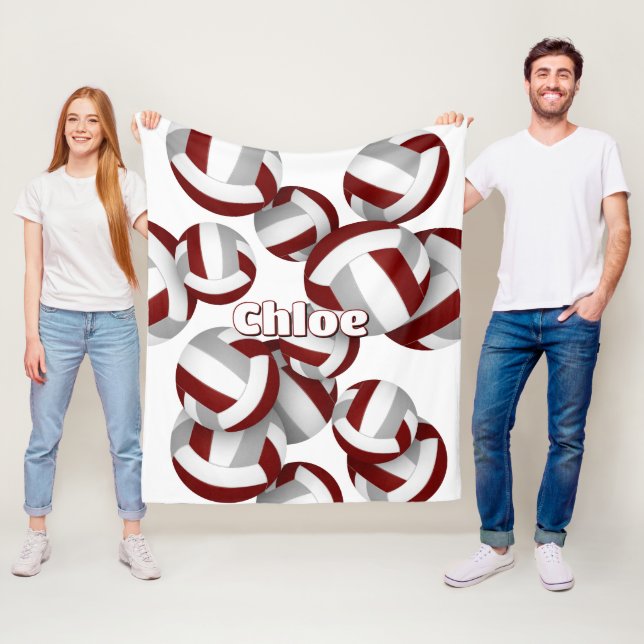 Couverture Polaire maroon gris volleyballs filles salle de sport déco (En situation)