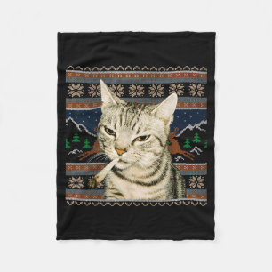 Couverture Polaire Marrant Chat Fumeur Mème Noël Sweat Ugly Chat