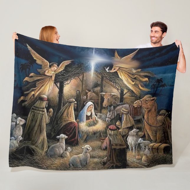 Couverture Polaire MARY, JÉSUS et JOSEPH dans la MANGER (En situation)