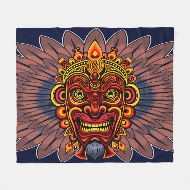 Couverture Polaire Masque rituel du roi guerrier tribal (Devant (Horizontal))