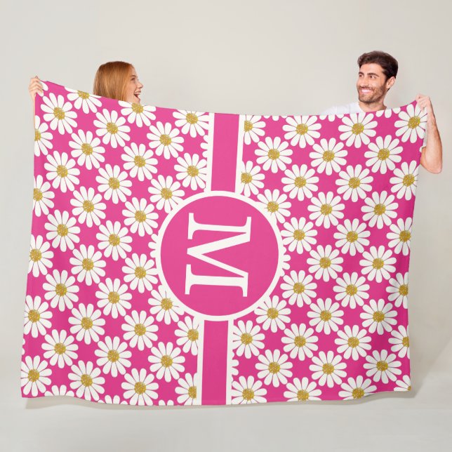 Couverture Polaire Masques blancs motifs floraux monogramme personnal (En situation)