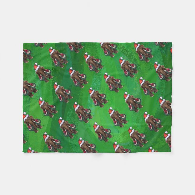 Couverture Polaire Mastodon festif sur vert (Devant (Horizontal))