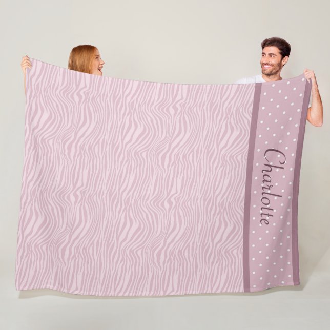 Couverture Polaire Mauve rose Zebra Imprimer & Pois Blanche en polair (En situation)