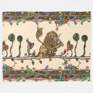 Couverture Polaire MEDIEVAL BESTIARY MAKING MUSIC Violinist Lion,Hare