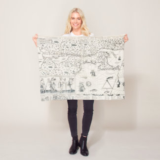 Couverture Polaire Medieval World Map Québec Nouvelle-France America