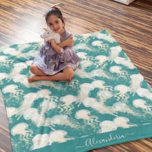 Couverture Polaire Méduse En Bleu Océan Été Saison Monogramme
