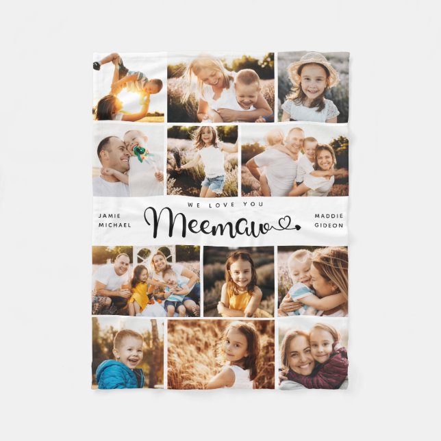 Couverture Polaire Meemaw We love you Hearts Modern Photo Collage (Devant)