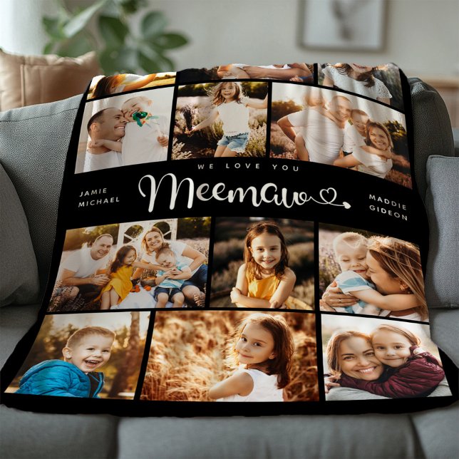 Couverture Polaire Meemaw We love you Hearts Modern Photo Collage (Créateur téléchargé)