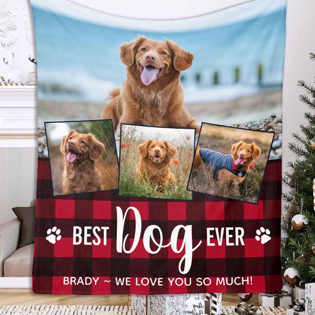 Couverture Polaire Meilleur Chien Jamais Red Buffalo Plaid Photo Coll (Créateur téléchargé)