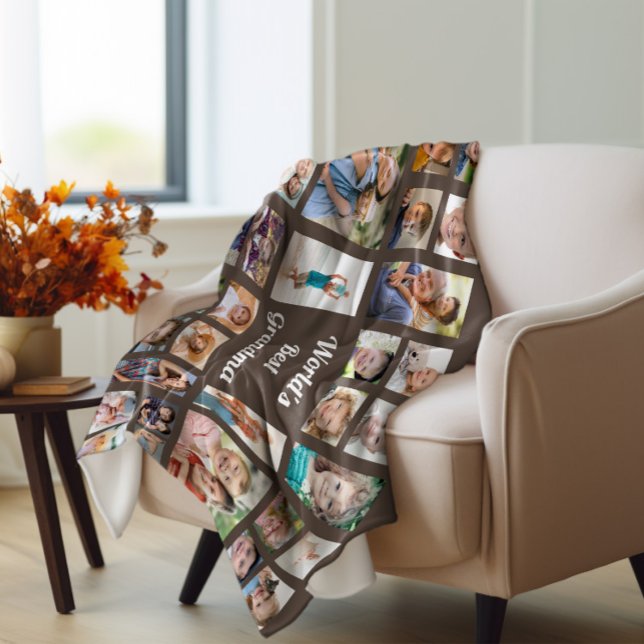 Couverture Polaire Meilleur Collage de photos de famille Grandma 32 a (World's Best Grandma 32-photo fleece blanket)