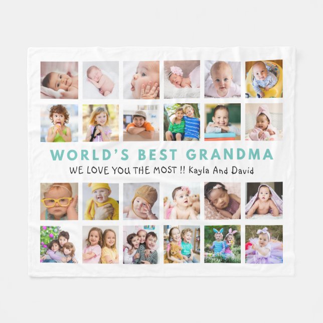Couverture Polaire Meilleur grand-mère grand-enfants 24 photo Collage (Devant (Horizontal))