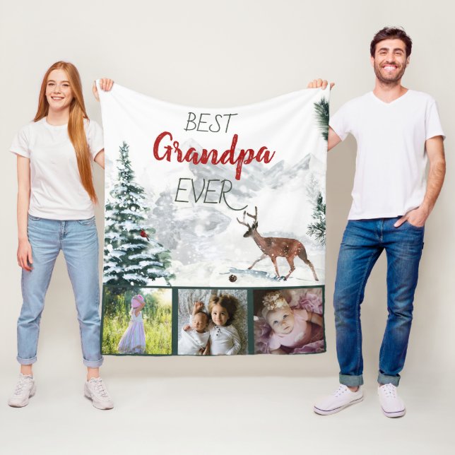 Couverture Polaire Meilleur Grand-Père Jamais Scène hivernale rustiqu (En situation)