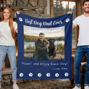 Couverture Polaire Meilleur Papa Chien Pattes Bleu Photo de Compagnon