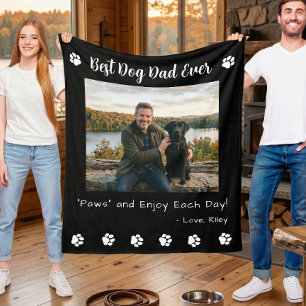 Couverture Polaire Meilleur Papa Chien Pattes Photo Noir