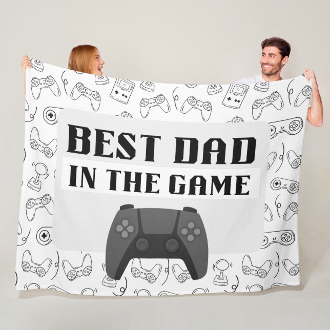 Couverture Polaire Meilleur papa dans le jeu Croquis blanc Grand (En situation)