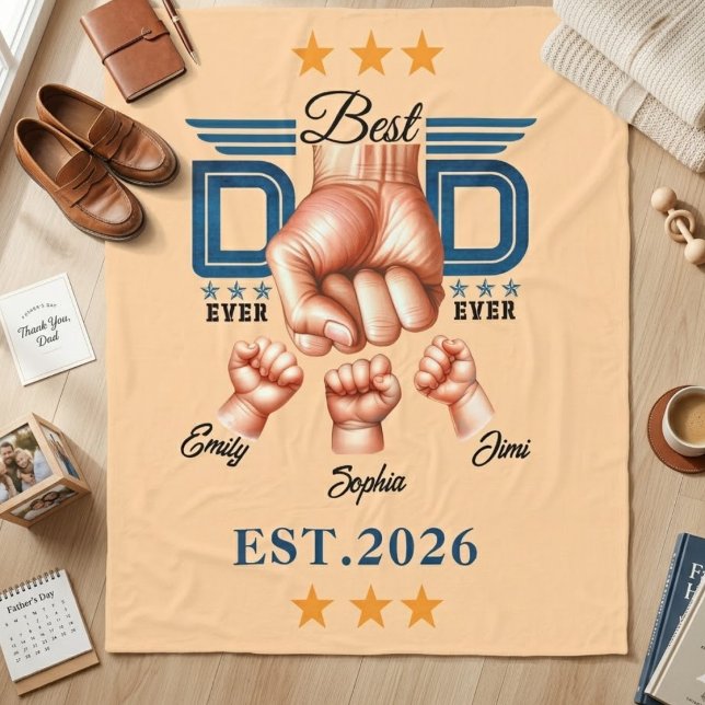 Couverture Polaire Meilleur Papa du Monde | Fête des Pères personnali (Best Dad Ever | Custom Father’s Day 8 photos Fleece Blanket)