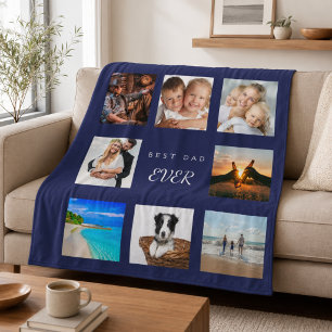 Couverture Polaire Meilleur papa du monde photo collage bleu marine p