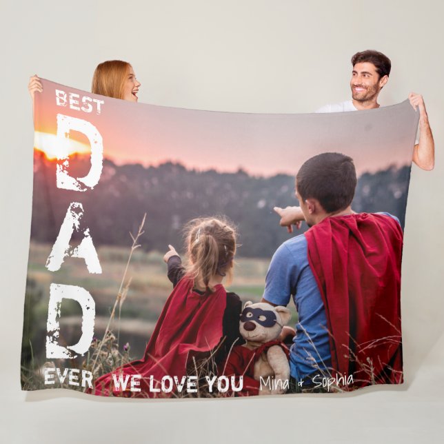 Couverture Polaire Meilleur papa jamais Nom personnalisé Photo Cool F (En situation)