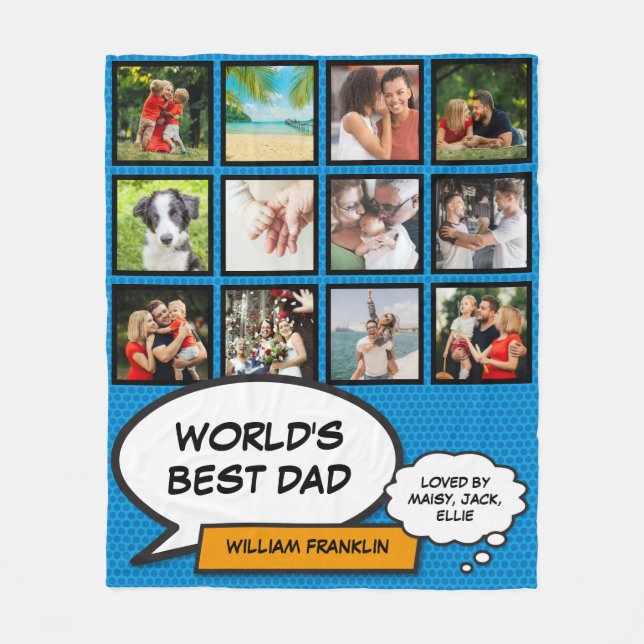 Couverture Polaire Meilleur Papa, Papa, Père 12 Photo Bleu (Devant)