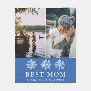 Couverture Polaire Meilleure maman Blue Snowflake 2 Photos personnali