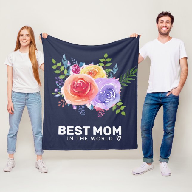 Couverture Polaire Meilleure maman dans le monde Roses d'aquarelle (En situation)