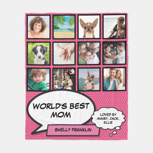 Couverture Polaire Meilleure maman du monde 12 photo Collage rose (Devant)