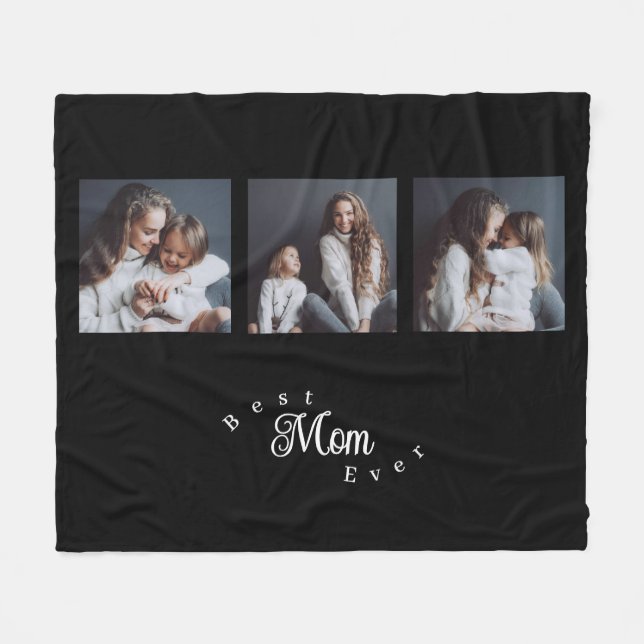 Couverture Polaire Meilleure Maman Élégante Écriture Noir 3 Photo Mod (Devant (Horizontal))